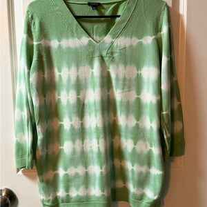 Talbots Green and White V-Neck Sweater